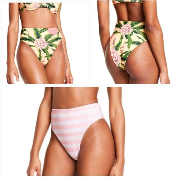 Agua Bendita x Target Peony Botanical/Stripe Print Reversible High-Waist Cheeky - Picture 2 of 8